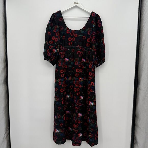 Rachel Comey x Target Dress Womens 2 Red Black Multi Floral 3/4 Sleeve 3D - Picture 1 of 9